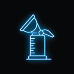 Glowing neon line breast pump icon isolated on black background. Vector illustration