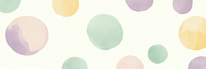 Pastel watercolor polka dots in soft purple, green, and yellow tones