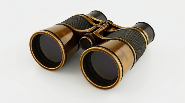 Antique brass binoculars on a plain white background