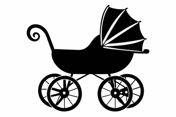 baby carriage line art silhouette vector illustration