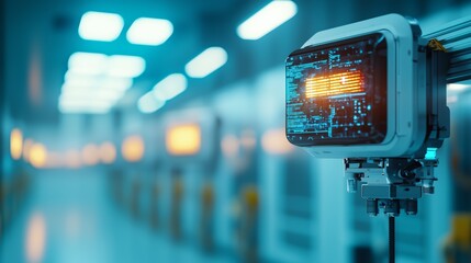 Obraz premium Cool Blue Tones in Modern Production Line Featuring Holograms