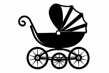 Fototapeta na wymiar baby carriage line art silhouette vector illustration