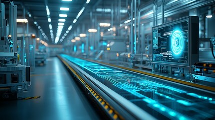 Futuristic Manufacturing Scene with Cool Blue Color Palette