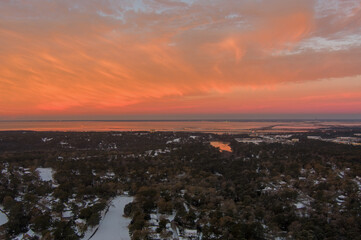 Southern Alabama winter sunrise after snowfall