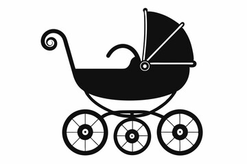 baby carriage line art silhouette vector illustration