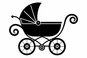baby carriage line art silhouette vector illustration