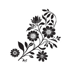 black corner flower decoration wedding ornament silhouette illustration on white background