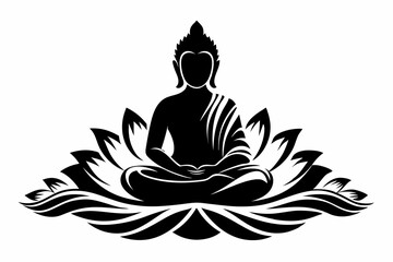 buddha sitting on lotus line art silhouette vector illustration