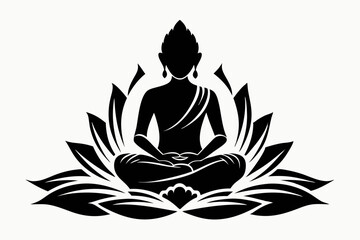 buddha sitting on lotus line art silhouette vector illustration