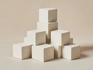 Obraz premium Minimalist white cubes arranged on a plain background, offering a modern and clean design perfect for product display mockups.