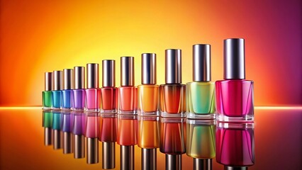 Fototapeta premium Colorful Nail Polish Bottles Drone Shot - Gradient Background