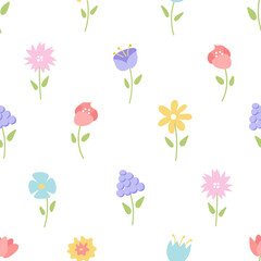 Trendy floral seamless pattern. Vintage style flower background. Colorful pastel background. Nature backgrounds with spring plants. Abstract floral design.Aesthetic pattern, wallpaper, cover