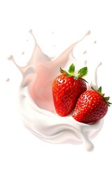 Juicy Strawberries in Creamy Milk Splash: A Delightful Culinary Image