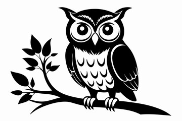 owl sitting on a-tree branch line art silhouette vector illustration