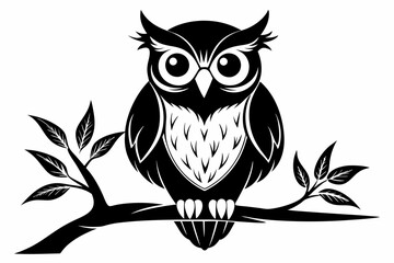 owl sitting on a-tree branch line art silhouette vector illustration