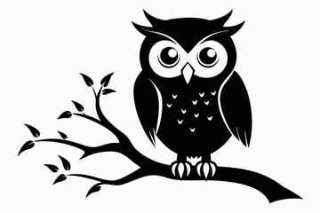 owl sitting on a-tree branch line art silhouette vector illustration