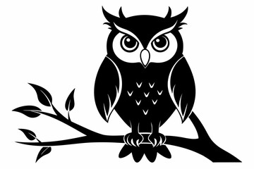 owl sitting on a-tree branch line art silhouette vector illustration