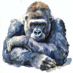 Contemplative Gorilla Watercolor Portrait