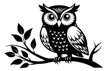 owl sitting on a-tree branch line art silhouette vector illustration