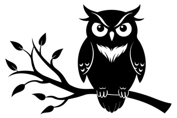 Fototapeta premium owl sitting on a-tree branch line art silhouette vector illustration