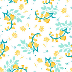 Mystic Fresh Nature Yellow Bell Shaped Flower. Perfect for nature-inspired designs and botanical-themed projects. Ideal for use in textiles, packaging, or digital artwork.