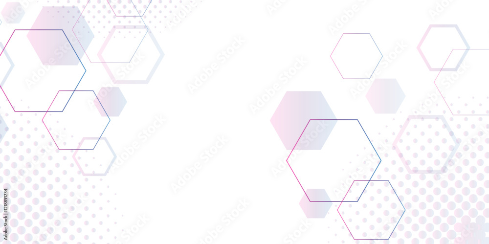 Aufkleber Abstract Geometric Design with Hexagons Lines with dots. Abstract geometric shape technology digital hi tech concept background. Molecular structure for medical, technology, chemistry, science.