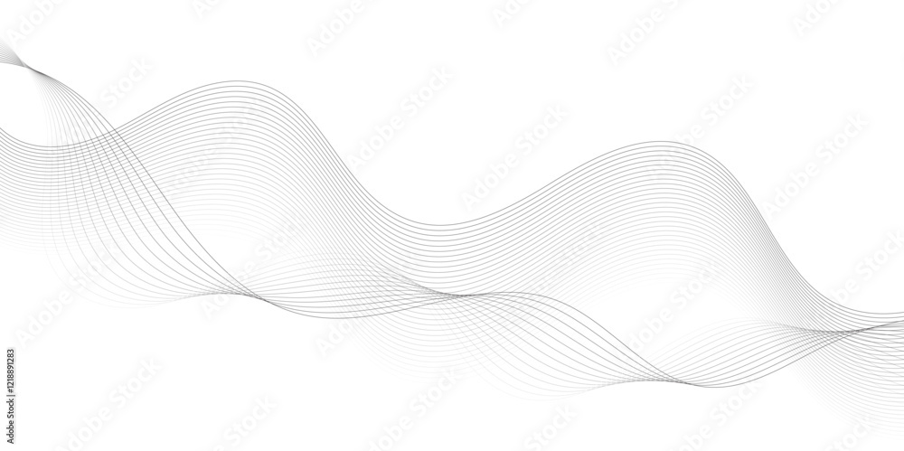 Poster Abstract grey, white smooth element swoosh speed wave modern stream background. Wave with lines created using blend tool. Abstract frequency sound wave lines and twisted curve lines background.	