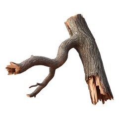 Fototapeta premium Broken Tree Branch with Rough Bark and Splintered Ends - Close-Up of Natural Wood Texture.