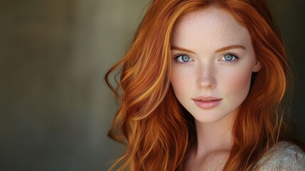 Fototapeta premium Teenager with red hair showing emotional distress and fluctuating moods captured in a close-up portrait highlighting her blue eyes and freckles. 