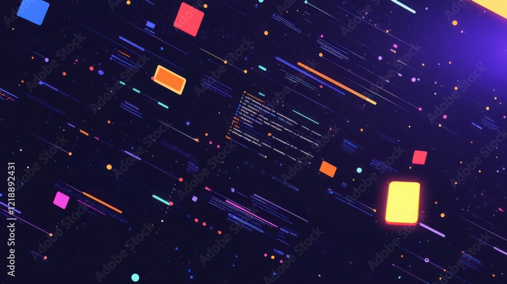 Poster abstract background with geometric shapes and coding elements for technological concept