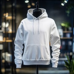 White hoodie on a mannequin in a store