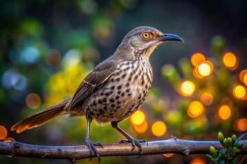 Curve-Billed Thrasher in Low Light Tree, AI Photo, Bird Photography, Night Nature