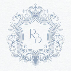 
Vintage Frame Wedding Crest. Wedding monogram with RB initials Design. Floral monogram crest design.
