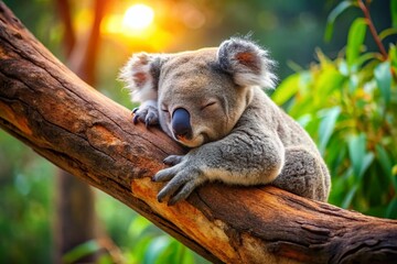 Fototapeta premium Cute Koala Sleeping, Branch, Copy Space, AI Photo