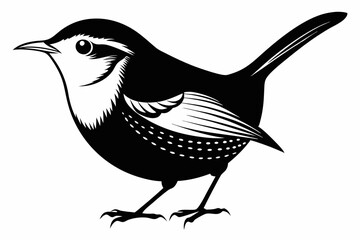 wren bird line art silhouette vector illustration