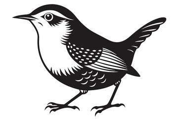 wren bird line art silhouette vector illustration