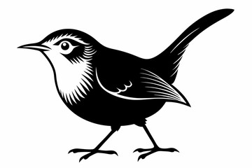 wren bird line art silhouette vector illustration