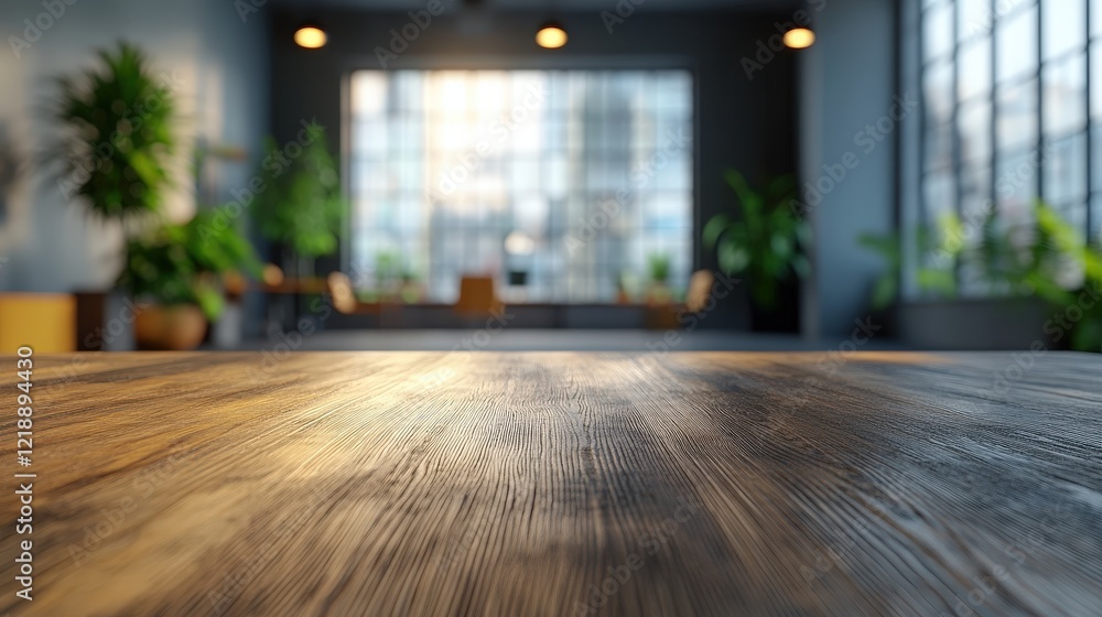 Poster modern working space with natural light and greenery creating a calm and productive atmosphere for c