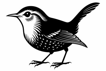 wren bird line art silhouette vector illustration