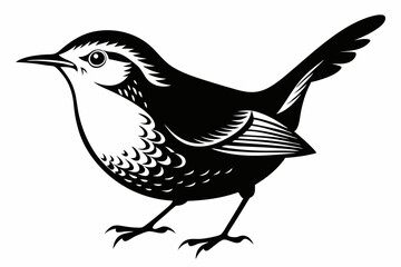 wren bird line art silhouette vector illustration