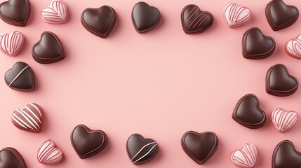 Fototapeta premium Valentine chocolate heart on rose petals, macro, still life.