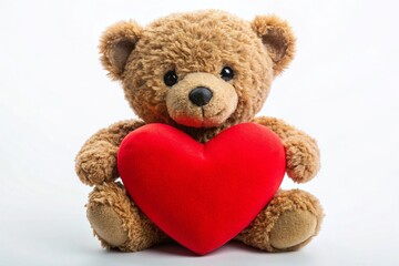 Obraz premium Cute Teddy Bear Valentine's Gift, Brown Bear Red Heart, AI Photo