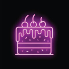 Neon sign illustrating a delicious cake with cherries on top, perfect for bakery or food related businesses