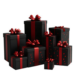 Black Gift Boxes with Red Ribbons