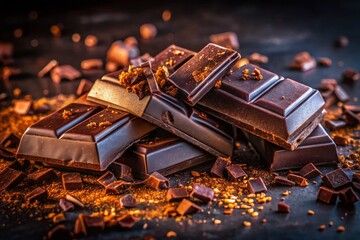 Dark Chocolate Chunks - Night Photography - AI Art