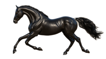 Sleek Black Horse in Motion Capturing the Grace and Strength of a Majestic Animal Running Elegantly on a Clear Background