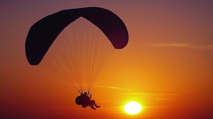Silhouette of a paraglider with parachute at sunset