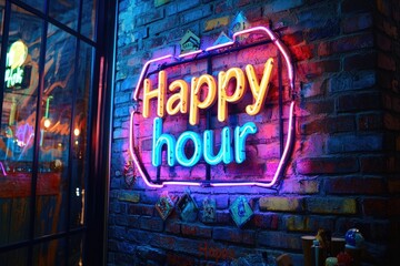 Bright Neon Happy Hour Signboard Design