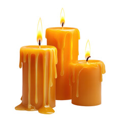 Isolated Group of Three Orange Drip Candles