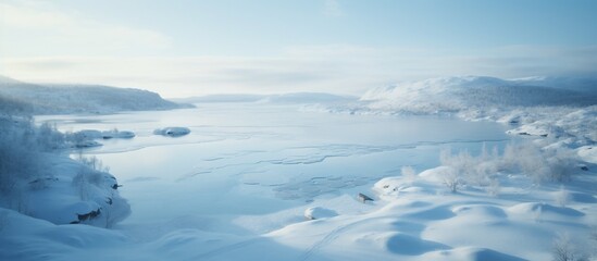 Obraz premium Frozen Lake Serenity: A Breathtaking Winter Landscape in Lapland